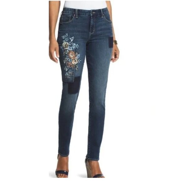 Chico's Women's Embroidered and Patch work The So Sliming Girlfriend Ankle Jeans - Picture 1 of 8